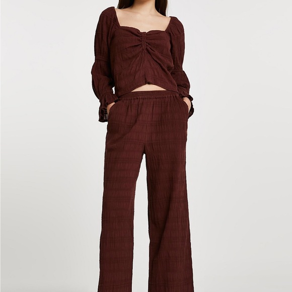 River Island Brown Gathered Crinkled Set UK 12/ US 10 - Picture 1 of 4